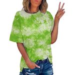 Kmdwqf Plain Tops for Women UK Coral Blouse Gifts for Women Birthday Unique Climbing Ladies 2024 Summer New Gradient Tie Dye Printing Trend Women's Short Sleeves Bargains of The Day Sale