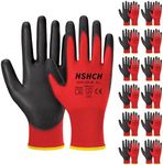 HSHCH Safety Work Gloves PU Coated for Men and Women, Durable Seamless Knit Glove with Polyurethane Coated, Breathable Comfort, Industrial Hand Protection for Construction, Red