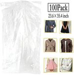 100 Pack Garment Bag Transparent Clothing Dust Cover Dustproof Hanging Clothes Suit Dress Jacket Cover for Dry Cleaner, Home Storage,Travel, Clothes Storage Closet,23.6 x 35.4 inches