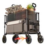 TIMBER RIDGE 12.4 Cu.Ft. Extra Large Collapsible Folding Wagon Carts with Brake, Heavy Duty Outdoor Camping Utility Wagons with Extended Height, Adjustable Handle, Cup Holders, Side Bag - Tan