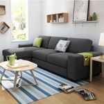 FURNY Junnoy 4 Seater Fabric Sectional LHS L Shape Sofa Set (Dark Grey)