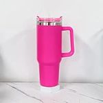 ZenModern 40Oz Drinking Tumbler with Handle Lid and Straw, Stainless Steel Insulated Travel Coffee Mug Spill Proof Double Wall Metal Tumbler Cup Keeps Drink Hot and Cold (Hot Pink)