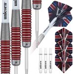 Unicorn Darts Set, James 'The Machine' Wade, 90Percent Tungsten Barrels with Red Ring Accents, Steel Tip Volute Points, 26 g