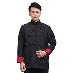 DLSNZ Men's Traditional Chinese Kung Fu Clothing Hanfu & Tang Suit Jacket Wing Chun Uniform Martial Arts Coats, Black+wine Red, Large