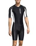 YOUCAI Men Adult Professional One-Piece Training Swimsuit Short Sleeve Round Neck Contrast Surf Suit Swimwear Legsuit Plus Size Bodysuit Shorty Wetsuit Black 4XL