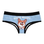 Womens Guess What Corgi Butt Panties Funny Puppy Pet Lovers Rear End Graphic Novelty Underwear For Ladies (Blue) - M