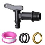 EZwoks 3/4" Water Butt Tap Plastic Snap-Fit Hosepipe Rain Barrel Water Butts BSP Thread Replacement Water Tap with Brass nut Black