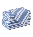 Encasa XO Cotton Cloth Napkins Set of 12 | Franca Blue Stripes | 43x43 cm | Dining Table Napkins | Machine Washable & Reusable