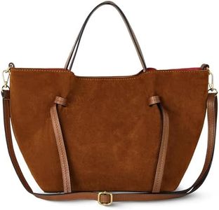 TAKEASY Italian Genuine Suede Tote Bag for Women with Detachable Strap | Structured Top-Handle Purse with Interior Pouch (Brown)