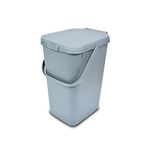 Addis 519226 Kitchen Recycling & General Storage bin 18 litres Stackable Food Waste Organiser Caddy with Clip lock lid & carrying Handle, Eco from Recycled Plastic Light Grey