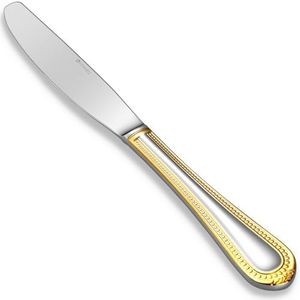 KEAWELL Pearl Edge 4-Piece Premium Dinner Knives: Stainless Steel Table Knives with a Refined Bead Design, Brightly Polished, 9.6 Inches, Dishwasher Safe. (Gold Accent)