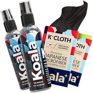 Koala Eyeglass Lens Cleaner Spray Kit | (2x) Glasses Cleaner Bottle + (2x) Microfiber Cloth | Alcohol Free Eyeglasses, Screen, and Camera Cleaning Kit | Made in USA (4 Piece Set)