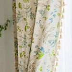 ENJOYBRIDAL Leaf Curtains 63 Inch Length 2 Panels Tassel Boho Semi Sheer Drapes Bedroom Living Room Farmhouse Floral Short Rustic Country Rod Pocket Cotton Linen Blend Window Curtain Panel