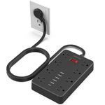 Power Bar with USB,SMNICE Surge Protector Flat Plug with 8 Widely-Spaced Outlets & 6 USB Ports, Wall Mountable 5ft Extension Cord for Smartphone Tablet Laptop Computer Multiple Devices