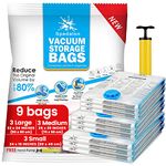 Spedalon Vacuum Storage Bags - Pack of 9 (3 Large + 3 Medium + 3 Small) ReUsable with free Hand Pump for travel packing | Best Sealer Bags for Clothes, Duvets, Bedding, Pillows, Blankets, Curtains