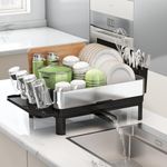 Romision Dish Drying Rack, Large Dish Rack with Swivel Spout, 304 Stainless Steel Dish Drying Rack and Drainboard Set, Fingerprint-Proof Dish Drainer for Kitchen Counter with Utensil Holder, Cup Rack