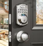 Veise Fingerprint Door Lock with 2 Door Knobs - Keyless Entry Door Lock with Handle, Electronic Keypad Deadbolt, Smart Front Door Lock Set, Auto Lock, Waterproof, Easy Installation, Satin Nickel