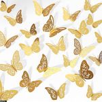 Crosize 48 Pcs Gold Butterfly Decorations, 4 Styles 3 Sizes, Butterfly Wall Decor, 3D Butterfly Party Decorations, Butterflies for Crafts, Bouquet, Cake Decorating, Flower Arrangements, Room Decor