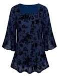 Luranee Womens Blouses and Tops for Work, Oversized Women 3/4 Sleeve Square Neck Cute Business Casual Plus Size Daily Wedding Tunic Shirts Navy-Jacquard Weave XX-Large