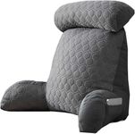 Kongdson Soft Reading Pillow for Bed Sofa Chair, Portable Cuddle Backrest Cushion, Detachable Neck Roll & Storage Pockets Positioning Support Bolster for Watching TV Gaming (Grey)