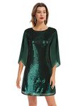 GRACE KARIN Women Elegant A-Line Midi Dress 3/4 Sleeves Crew Neck Chiffon Dinner Sequin Dresses Dark Green M