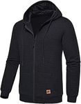 Men's Jacquard PlaidCloth Lightweight Zipper Hoodie Sweatshirt Jacket, Black, X-Large