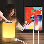 Taipow Bedside Table Lamp with 4 USB Charging Port, 3 Light Modes & 8 Colors, Adjustable Desk Lamp for Reading Working Sleeping, Touch Night Light Lamps for Bedrooms, Office - Wood Color (SAA Plug)