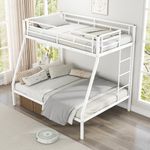 KOMFOTT Metal Twin Over Full Bunk Bed, Heavy Duty Bed Frame with Integrated Ladder, Full-Length Guardrails for Teens & Adults, Space-Saving Bunk Bed for Bedroom & Dorm, No Box Spring Required