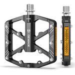 Bike Pedals 9/16 Inch - Bicycle Pedals with Reflectors - 3 Sealed Bearings MTB Pedals Wide Platform Pedals for Mountain Bike, BMX, Road Bike Pedals (Black)