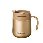 Mockery Stainless Steel 350ml Coffee Cup, Thermal Mug, Vacuum Insulated, Tea Cup, Cup with Handle and Lid for Office Desk Work (Gold)