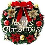 AICHUAN Door Wreath Christmas Christmas Decoration Wreath Christmas Wreath Christmas Wreath Christmas Garland with Bells Christmas Decorative Wreath 30CM Bow Christmas Decoration (D)