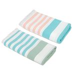 Mush Bamboo Extra Large Cabana Style Turkish Towel | Ideal For Beach, Bath, Pool, Travel & Yoga | Size : 90 X 160 Cms | Peach-Turquoise & Turquoise-Light Green, Pack Of 2, 250 TC