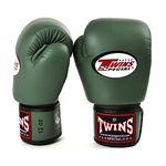 Twins Boxing Gloves BGVL3 Muay Thai Sparring Gloves 10oz 12oz 14oz 16oz Adult Kickboxing Hook & Loop Training Gloves (14oz, Olive Green)