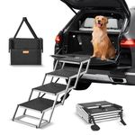 VEVOR Dog Stair for Cars, Wide 4-step Dog Car Steps, Folding Dog Car Ramp with Nonslip Surface, Portable Pet Steps Lightweight Aluminum for Car, SUV and Truck, Supports up to 150 lbs