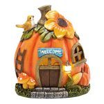 TERESA'S COLLECTIONS Fall Decorations for Home Porch, Fairy House Garden Statues Resin for Halloween Outdoor Fall Decor, Autumn Harvest Pumpkin Decor with Solar Lights, Thanksgiving Gift, 7.6"