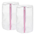 uxcell 2Pcs Shoes Washing Bag, 8.7 x 13 Inch Cylinder Fine Mesh Laundry Bags for Washing Machine Wash Sneakers, Slippers, Delicate, Underwear, White/Pink