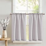 TOPICK Grey Kitchen Curtains Linen Optics Semi-translucent 36 Inch Drop Cafe Curtains for Bathroom Farmhouse Country Light Filtering Short Window Curtain Set Rod Pocket 2 Panels