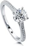 BERRICLE Rhodium Plated Sterling Silver Cubic Zirconia CZ Solitaire Promise Engagement Ring Size 8