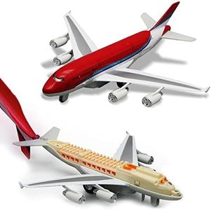 Crelloci Airplane Toys Bump and Go Airlines Die Cast Metal Model Plane Toy with Lights and Sounds, 3D Anatomy View, Blue Aircraft for Kids Toddler Boys 3-12 Years Old Gift Red