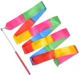 Tiptop Decoration Rhythmic Gymnastic Dancing Ribbon Streamer Stick (1 Piece) (Vivid Rainbow)