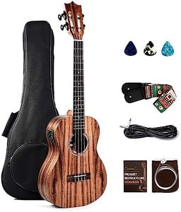 Caramel CB207 Acacia Baritone Acoustic Electric Ukulele with Truss Rod with Additional Strings, Padded Gig Bag, Strap and EQ cable