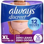 Always Discreet Adult Incontinence & Postpartum Underwear for Women, Classic Cut, Size Extra-Large, Maximum Absorbency, Disposable, 26 Count