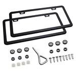 Ohuhu Slim Bottom License Plate Frames, Matte Black Powder Coated Wont Block Letters/Stickers, 2PCS 2 Holes Black Licenses Plates Frames, Car Licenses Plate Covers Holders