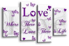 LR Love Quote Wall Art Picture White Purple Grey Framed Canvas Heart Home Split Panel Print