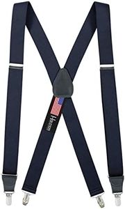 HOLD'EM Suspender Men X-Back Clip on Leather Crosspatch-Navy (Tall 54")