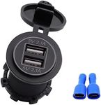 12V USB Outlet,Dual 5V 2.1A Ports USB Charger Socket Adapter Waterproof Fast Charging Outlet DC 12V-24V Blue LED for Vehicles, Cars, SUVs, Motorcycles, Bikes, Boats, Marine, etc.