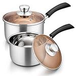 Herogo 1 Quart & 2 Quart Saucepan Set with Lid, 18/10 Stainless Steel Nonstick Sauce Pan Pot, 2Qt 1Qt Saucepan for Home Kitchen Restaurant, Dishwasher Safe