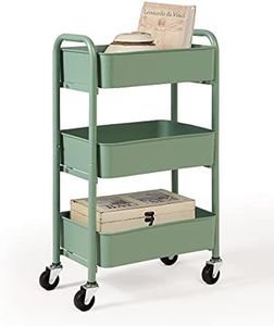 SunnyPoint 3-Tier Delicate Compact Rolling Metal Storage Organizer - Mobile Utility Cart Kitchen/Under Desk Cart with Caster Wheels (Turq, Compact (15.5" X 26.8" X 10.27"))