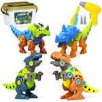 COOZI Kids 4 Piece Take Apart STEM Dinosaur Set with Storage Box & Electric Drill – Dinosaur Toys Gifts for Kids | DIY Learning Educational Construction Build Sets | Interactive Toys for Boys & Girls