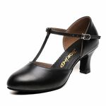 Bokimd Womens T-Strap Latin Salsa Ballroom Dance Heels Black Character Shoes Prom Wedding Dress Pumps, Black, 7.5